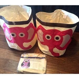 3 Sprouts Canvas Storage Bins Laundry Toy Basket Kids set of 3 elephant owl